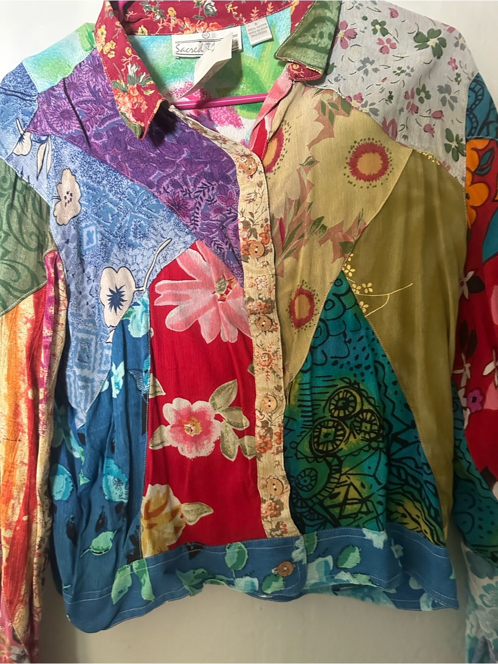 Boho Patchwork Button-Front Jacket - Multicolor - Picture 2 of 6